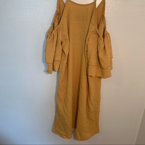 Shein Ruffle Cold Shoulder Dress Mustard Yellow - Picture 6 of 15